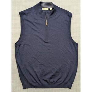 Donald Ross Sportswear Sweater Vest Mens XL Blue Merino Wool 1/4 Zip Mock Neck